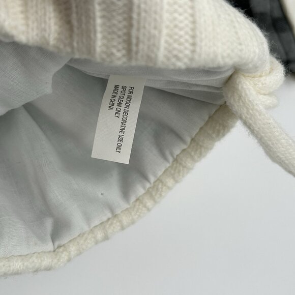 Pair of Joann's Black & White Plaid Christmas Stockings Knit Cuffs w Poms 18-19" - Picture 2 of 6